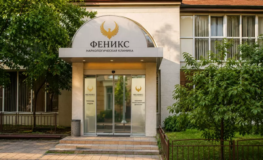 Вход в наркологическую клинику «Феникс» в Кирсе
